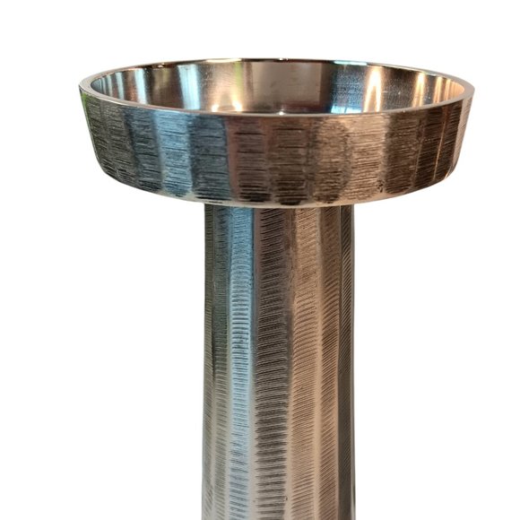 Silver Metal Black Etched Candleholders Set of Two Modern - Picture 3 of 11